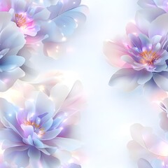 Fototapeta premium Delicate pastel flowers in soft pink and blue hues with subtle glowing accents on a white background. Ideal for wedding designs, greeting cards, romantic themes, or elegant decorations.