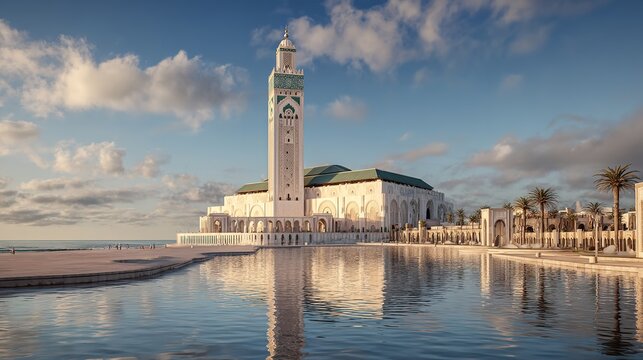 Majestic Hassan II Mosque Casablanca s Architectural Wonder Tranquil Waters Skyline Beauty and