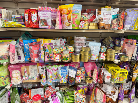 Maple Grove, Minnesota - May 23, 2025: Messy cluttered food and snack area at a Marshalls retail store