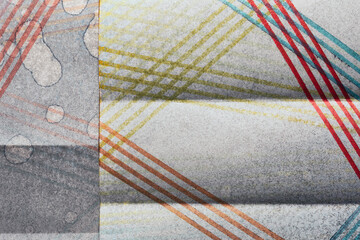 Colorful stripes on gray paper, grunge background
