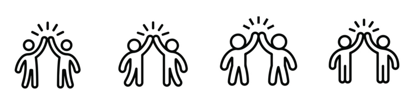 Teamwork Icon Set Vector Outline &ndash; Business Collaboration, Partnership, and High-Five Symbols. Transparent background