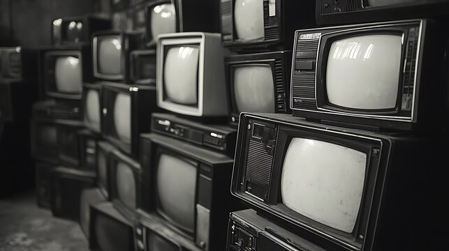 Vintage TVs stacked