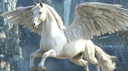White Pegasus in Waterfall Setting Digital Painting, Mythical Creature, Fantasy Art, Pegasus, Digital Art Mythical Horse, Digital Painting