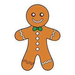 Obraz premium A sweet, spiced cookie shaped like a little person, often decorated with icing and candies—classic holiday treat with a warm, festive flavor. 