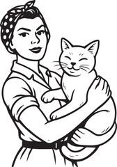 retro girl and cat
