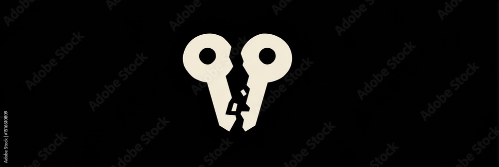 Leinwandbilder Security Key Icon Depicted as Broken in Half Illustrating a Minimalistic Design Concept Focused on Vulnerability and Data Protection