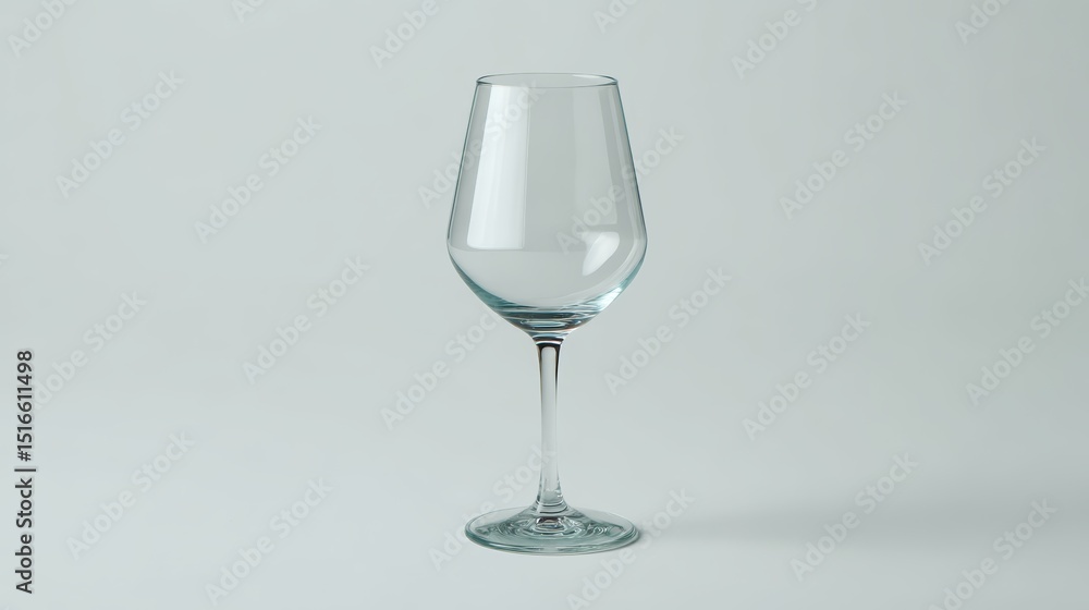 Poster elegant closeup of an empty clear wine glass with smooth curved bowl and slender stem, reflecting so