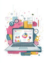 Open Laptop Surrounded by Focus Tools Illustrating Productivity and Creativity in a Workspace Setting During a Modern Digital Age