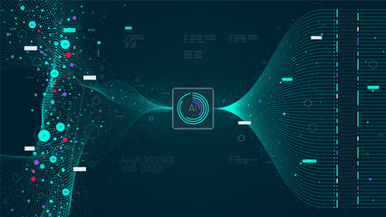 Big data visualization information flow sorting and analysis, database processing by computer algorithms and artificial intelligence, , virtual binary data stream, AI deep learning machine