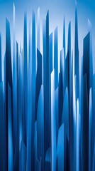 Striking vertical shapes in dynamic shades of blue create an impressive backdrop