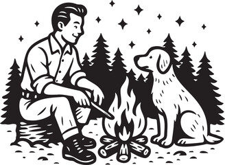 man and dog in the forest