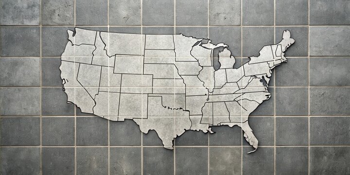 A Detailed Depiction of the United States Map in Stone Tilework, Showing State Boundaries