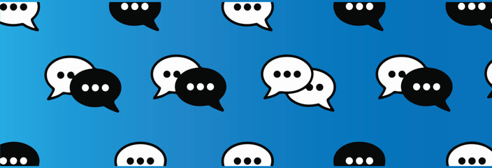 Speech Bubble Icon Pattern Vector – Black and White Message Chat Balloons on Blue Background for Communication, Talk, and Social Media Themes