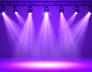 Purple stage lit by spotlights