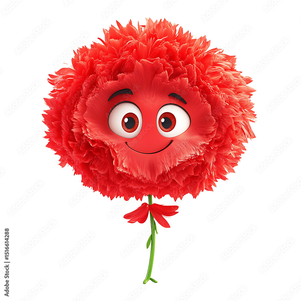 Poster flower character: this image features a playful and whimsical flower character with vibrant red peta
