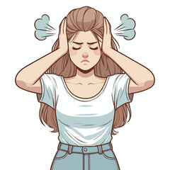 a female employee is covering her ears in frustration