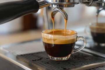 Espresso Machine Pouring into a Glass Cup