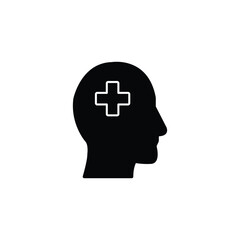 Simple icon depicting a head and a cross, symbolizing healthcare and medical attention.
