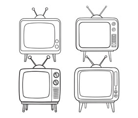 Vintage retro TV line art illustration. Classic 1950s TV icon outline design.