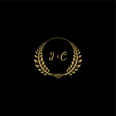 JC beautiful, feminine and elegant wedding monogram initial logo with circle floral gold