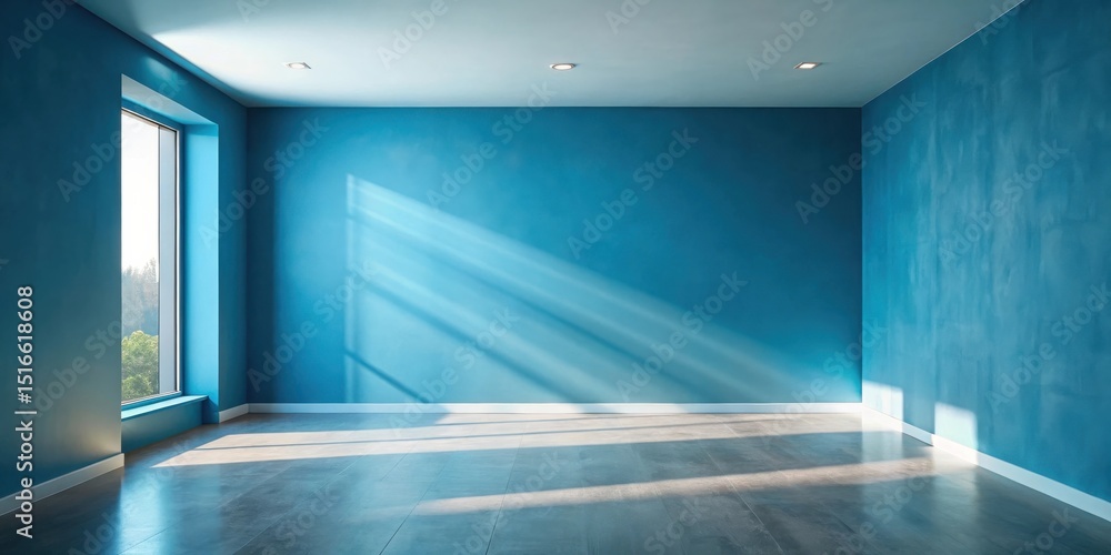 Poster sunlit empty room with teal walls and grey floor ready for design
