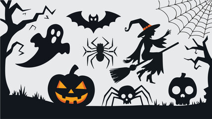 Fototapeta premium Happy Halloween typography with silhouette background vector art and illustration . 