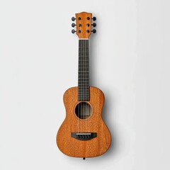 Naklejka premium Small Brown Acoustic Guitar on White Background