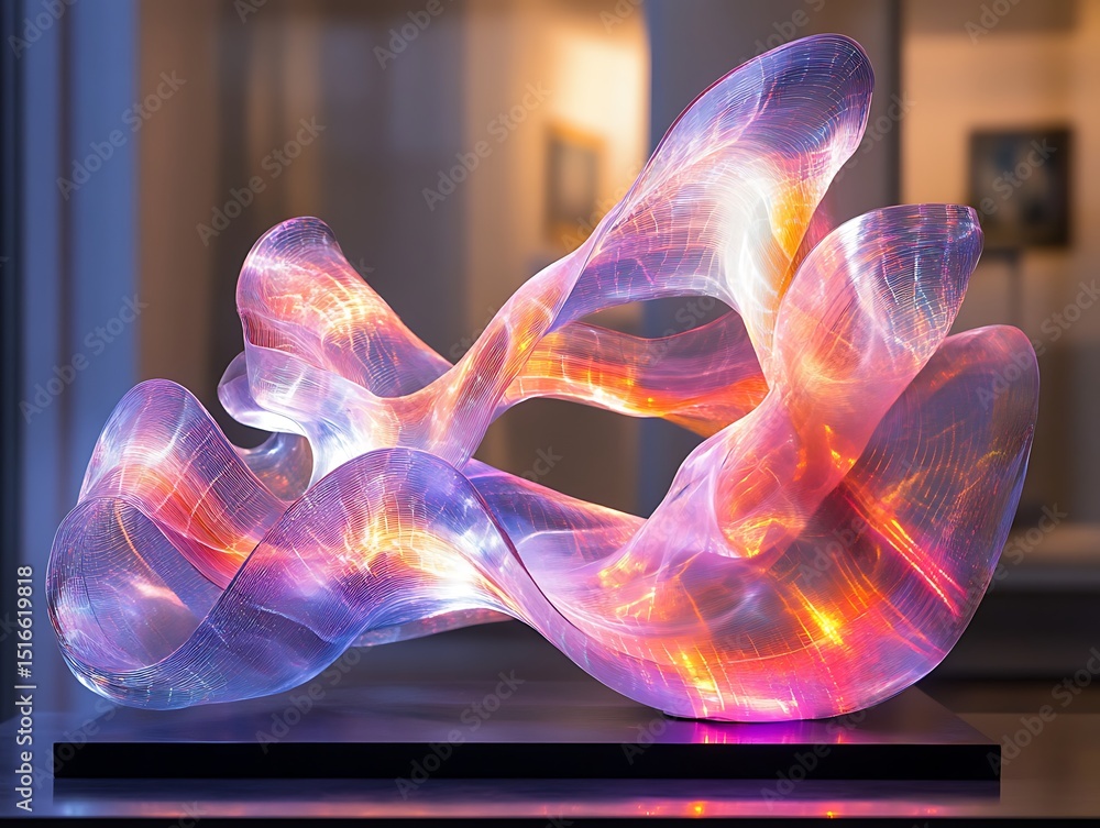 Poster intricate iridescent luminescent sculpture on display creating intriguing visual