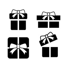 Set of Gift Box with Ribbon Tied Top Icon.