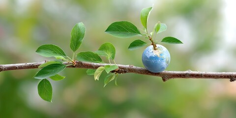 photo of planet earth growing on branch like an apple 