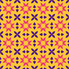 Violet Stars and Florals on Yellow Sky Seamless pattern

