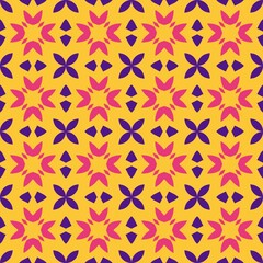 Violet Stars and Florals on Yellow Sky Seamless pattern

