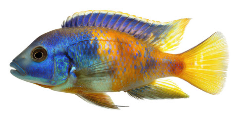Fototapeta premium Vibrant Blue and Yellow Cichlid Fish Stunning Aquatic Life