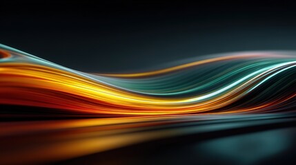 Abstract Dynamic light trails in motion with glowing orange and teal colors on dark background, futuristic energy lines, speed concept, high resolution design backdrop