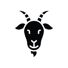 A simple black silhouette of a goat's head. Ideal for logos, illustrations, or any design project needing a goat representation.