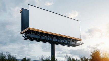 Large Blank Billboard Signboard in Outdoor Setting with Sky and Trees Background at Sunset