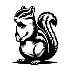 Obraz premium A detailed illustration of a squirrel in a bold, black and white style
