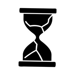 Black Hourglass with Cracks Vector Icon – Broken Timekeeper Silhouette Symbol
