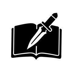 Black Ritual Dagger in Book Vector Icon – Occult Grimoire Silhouette
