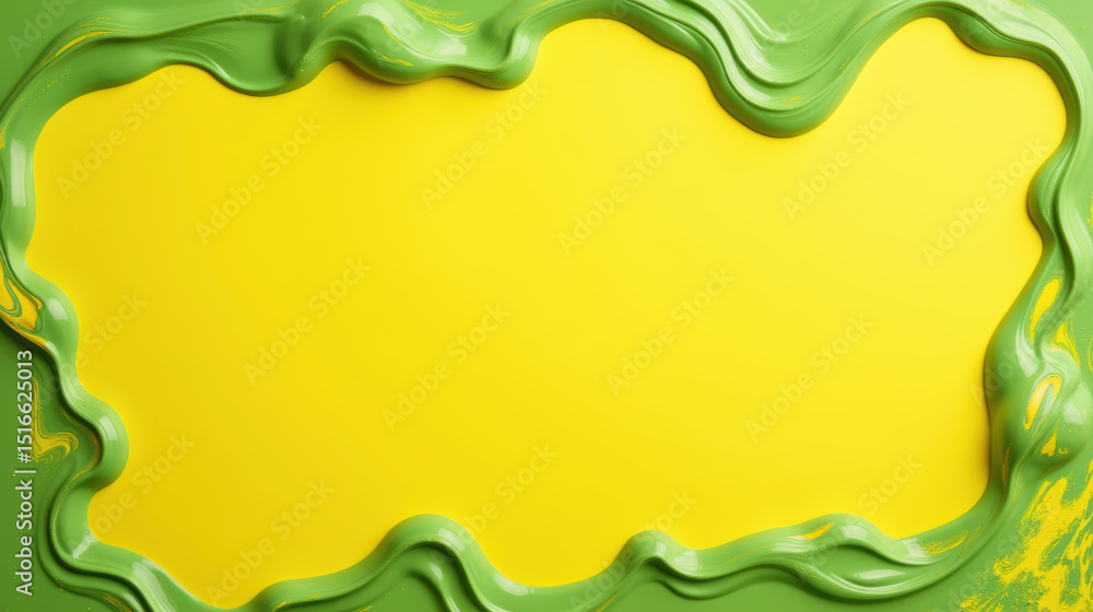 Poster bright green and yellow abstract background with fluid shapes creating vibrant frame. perfect for cr