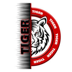 The Wild Tiger Head tattoo style in black and white. Tiger head design element on isolated background. Contour tiger head. Team emblem. Sport arms. 