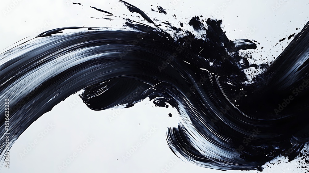 Poster abstract expressionistic wave of black paint with dynamic brushstrokes