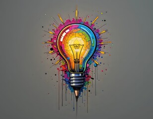 bombilla abstracta con colores y lápiz 