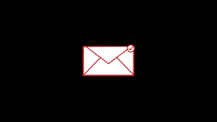 Red mail icon with tick notification symbol.