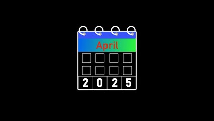 Glowing calendar 2025 year April month. on a black background. 4k illustration.