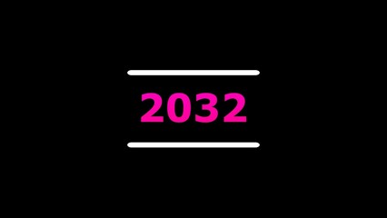 Glowing 2032 year. on a black background. 4k illustration.	