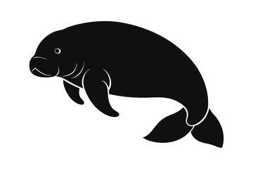 Fototapeta premium silhouette of manatee in black isolated on white background