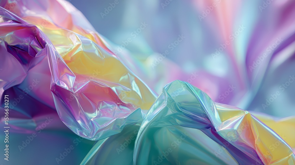 Leinwandbilder dreamy iridescent holographic foil with flowing rainbow colors and soft blur creating a textured, et