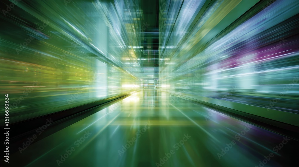 Poster futuristic neon cityscape with glowing digital structures, vibrant blue and green tones, and dynamic