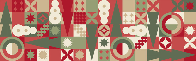 Geometric seamless pattern with winter blue patterns, Christmas trees in Scandinavian style. New Year's fashionable color pattern for textiles and wallpaper, gift design trend.
